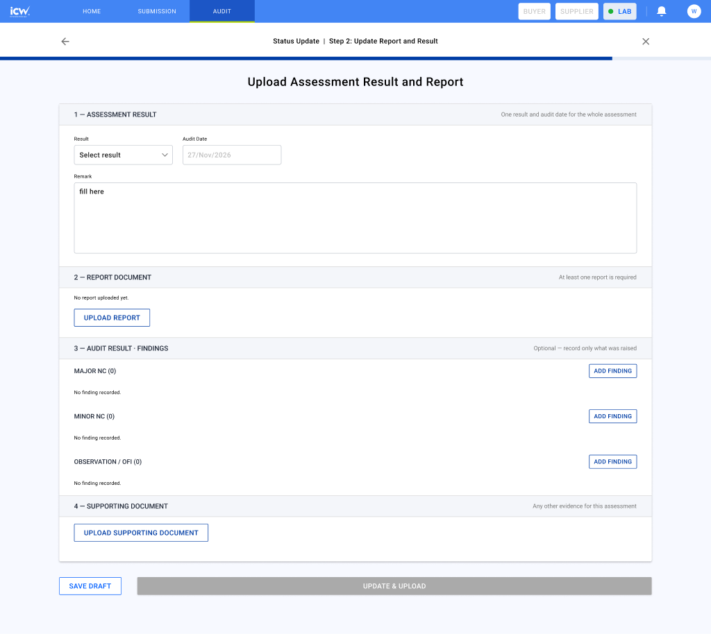 Lab upload result and report, empty state