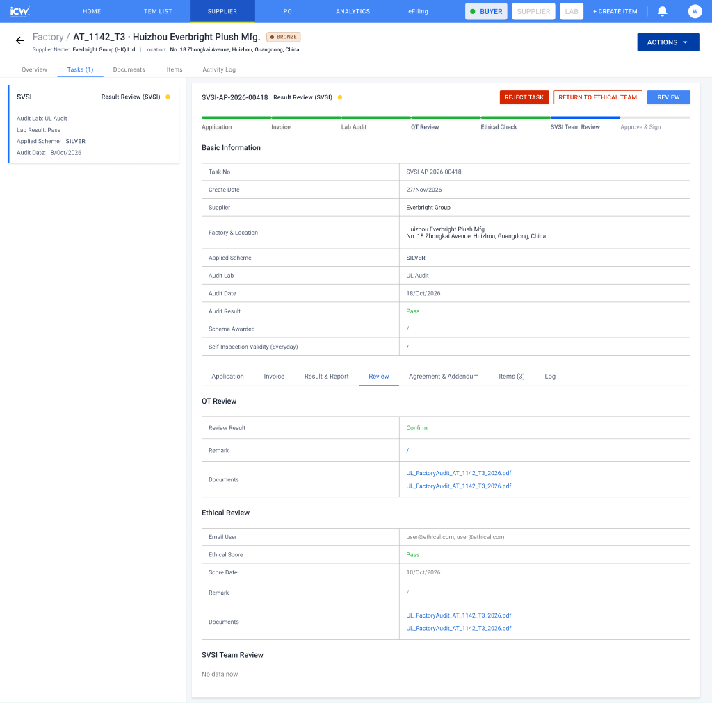 SVSI team review screen