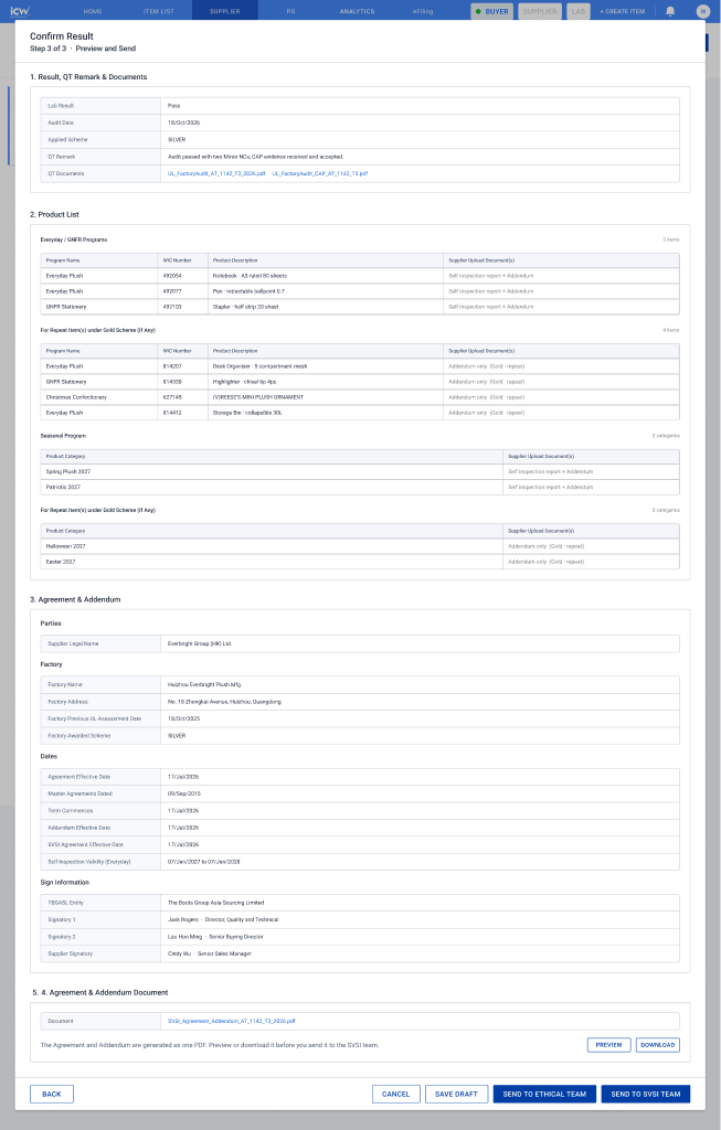 QT preview of result, agreement and addendum